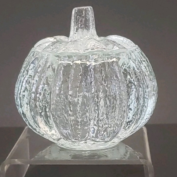 Avon Vintage 1982 Harvest Glow Candle Holder Heavy Glass Pumpkin with Lid - Picture 1 of 12